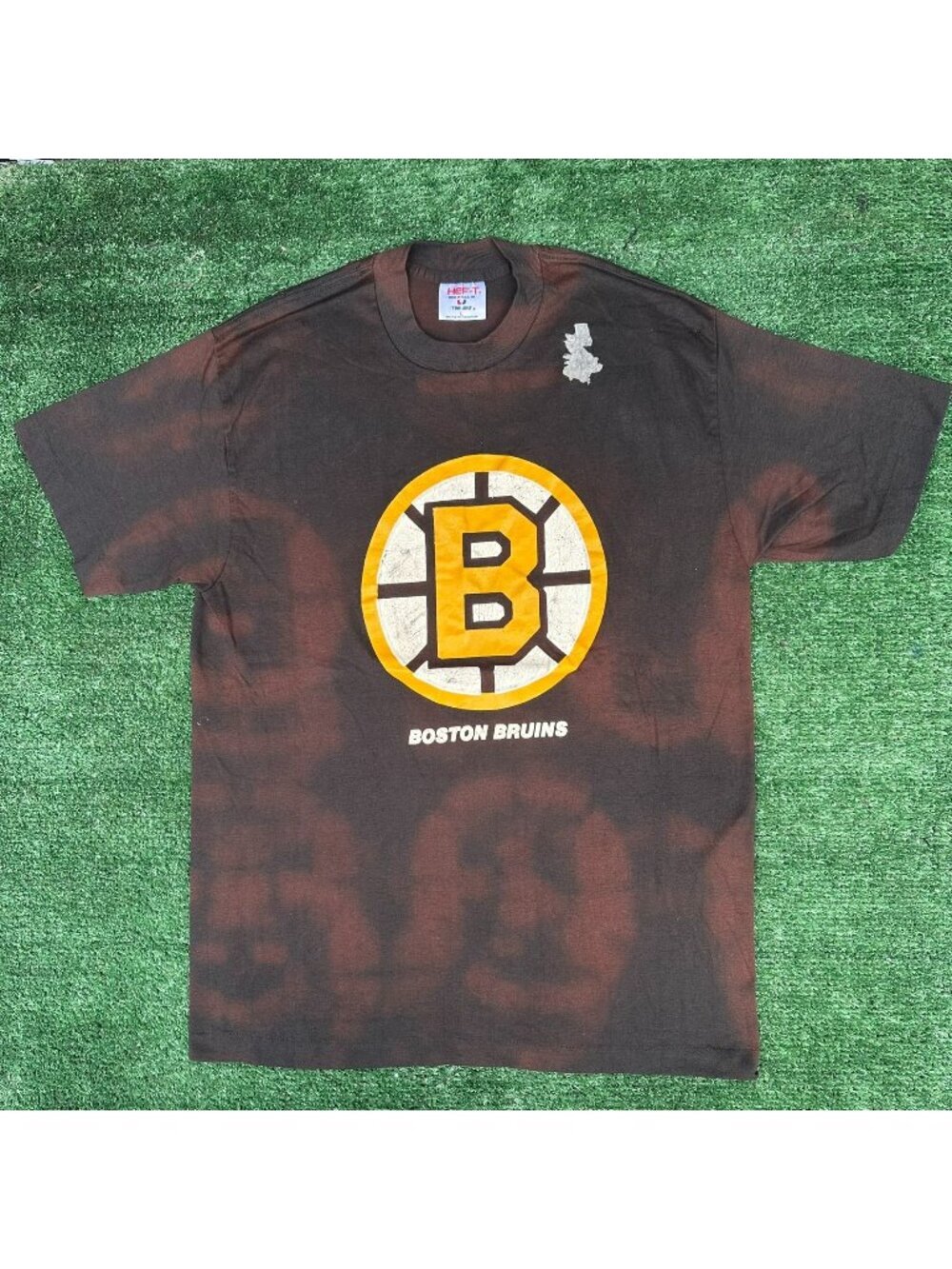 Vintage 90s Boston Bruins T-Shirt Black L Bleach Tie Dye Single Stitch NHL